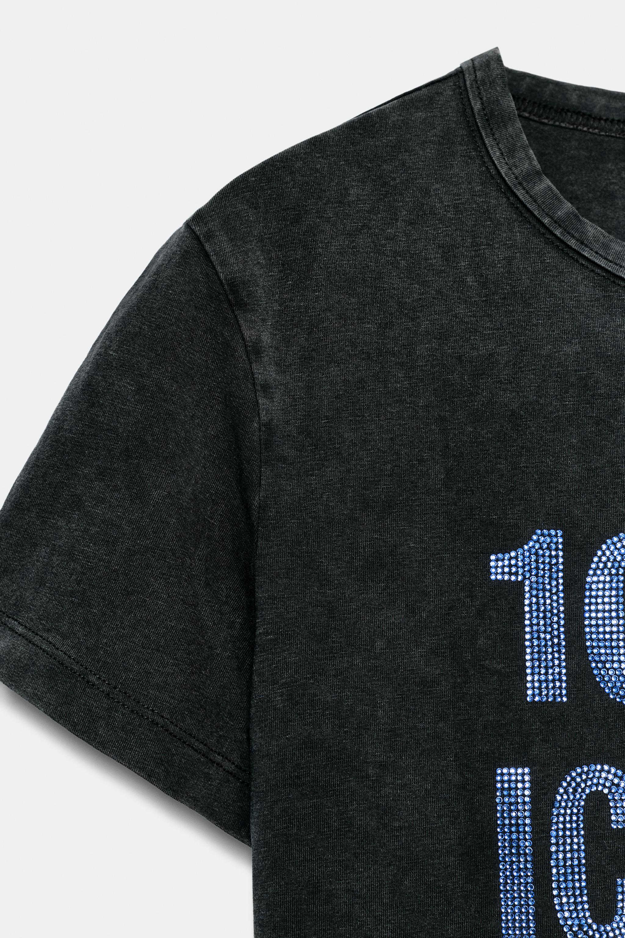 WASHED RHINESTONE TEXT T-SHIRT
